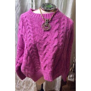 Oversized Chunky Cable Knit Sweater Cotton Blend Goodnight Macaroon O/S Preppy